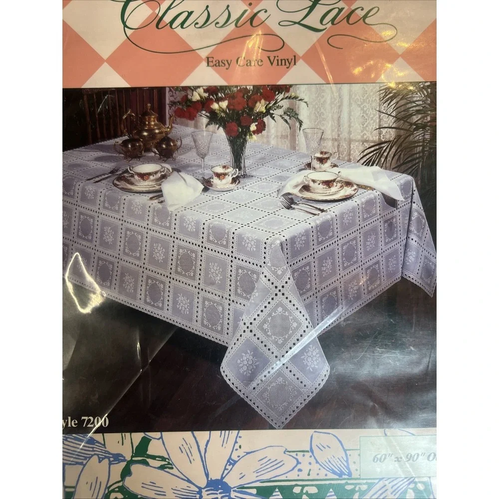 NEW NOS Elrene Princess LACE LOOK‎ VINYL Tablecloth Floral 60